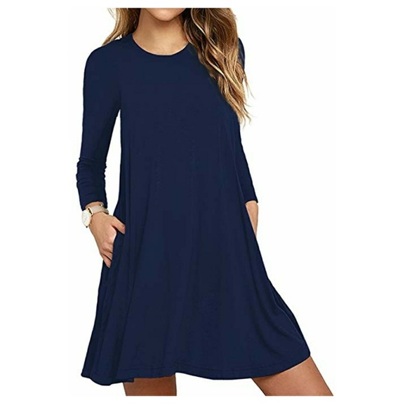 Zenana Outfitters Tops - Navy blue long sleeve tunic dress with pockets